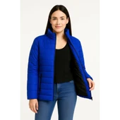 Lucky Life Bomber Mont Ceket – Su İtici Kumaş, Kapitone Astarlı, Fermuarlı, Kışlık - Saks Mavisi - 2
