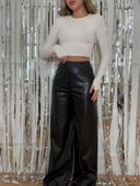Lucky Life Kadın Yüksek Bel Beli Lastikli Geniş Paçalı Deri Pantolon thumbnail 10