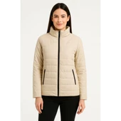 Lucky Life Bomber Mont Ceket – Su İtici Kumaş, Kapitone Astarlı, Fermuarlı, Kışlık - Bej - 3