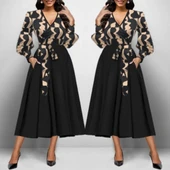 Lucky Life Kadın Uzun Kollu Kruvaze Yaka Dalgıç Krep Midi Boy Elbise thumbnail 3