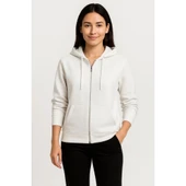 Lucky Life Üç İplik Kapüşonlu Tam Fermuarlı Kanguru Çepli SweatShirt Hoodie - Beyaz - 2