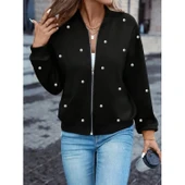 Lucky Life Kadın Uzun Kollu önden Fermuarlı Incili Kısa Modal Ceket - 5