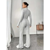 Lucky Life Kadın Uzun Kollu Balıkçı Yaka Krop Ve Pantolon şardonlu Kaşkorse Ikili Takım - 3