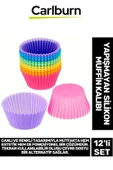 Özel Esnek Yapışmaz Yüksek Isıya Dayanıklı Yıkanabilir Fırın 12'li Silikon Kek Muffin Cupcake Kalıbı - 1
