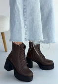 Pabucmarketi Kahverengi Fermuarlı Kadın Topuklu Bot thumbnail 2