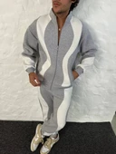 Erkek Premium Parçalı Eşofman Takım - Dik Yaka Fermuarlı Sweatshirt, - Gri thumbnail 6