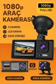 Siyah 1080p Araç içi 3 Kameralı Lcd Ekranlı Gece Görüşlü , Gsensör , Geri Görüş Kamera - 1