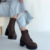 Pabucmarketi Kahverengi Fermuarlı Kadın Topuklu Bot thumbnail 4