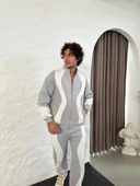 Erkek Premium Parçalı Eşofman Takım - Dik Yaka Fermuarlı Sweatshirt, - Gri thumbnail 3