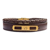 14 Ayar Altın Plakalı Harfe Özel Dikdörtgen Motifli Hakiki Kahverengi Derili Hediye Bileklik-532 thumbnail 1