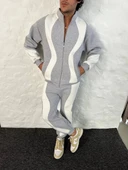 Erkek Premium Parçalı Eşofman Takım - Dik Yaka Fermuarlı Sweatshirt, - Gri thumbnail 1