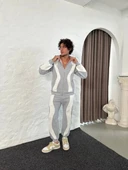 Erkek Premium Parçalı Eşofman Takım - Dik Yaka Fermuarlı Sweatshirt, - Gri thumbnail 5