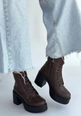 Pabucmarketi Kahverengi Fermuarlı Kadın Topuklu Bot thumbnail 3