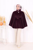 Düğme Detaylı Panço 70060 Mor - 2