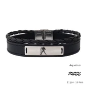 925 Ayar Gümüş Plakalı Burca Özel Hakiki Siyah Derili Dikdörtgen Figürlü Hediye Bileklik-534 thumbnail 1