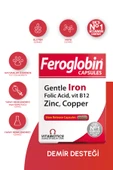 Vitabiotics Feroglobin Demir(Gentle Iron),Vitamin B12,Folik Asit,Çinko,Bakır İçeren Takviye Edici Gıda 30 Kapsül thumbnail 1