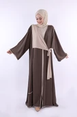 Önden Bağlama Detaylı Abaya 70005 Vizon thumbnail 2