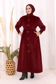 Düğme Detaylı Uzun Kaban 70048 Bordo thumbnail 3