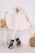 Düğme Detaylı Panço 70060 Ekru thumbnail 6