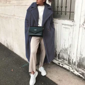 Uzun Düğmeli Füme Peluş Kadın Ceket - 1