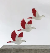 Dekoratif Üçlü Kumru Kuş Duvar Dekoru Süs kırmızı renk - 1