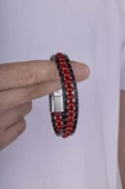 Gümüş Pazarım Kırmızı Akik Taşlı Deri Geçişli Erkek Doğal Taş Bileklik thumbnail 2