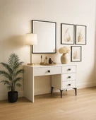 Beyaz Modern Makyaj Masası Çekmeceli ve Aynalı - 1