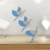 Dekoratif Üçlü Kumru Kuş Duvar Dekoru Süs mavi renk - 2