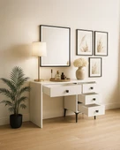 Beyaz Modern Makyaj Masası Çekmeceli ve Aynalı - 3