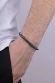 Gümüş Pazarım Tek Sıra Yuvarlak Kesim Hematit Taşı Doğal Taş Erkek Bileklik thumbnail 1