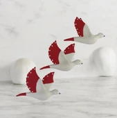 Dekoratif Üçlü Kumru Kuş Duvar Dekoru Süs kırmızı renk - 2