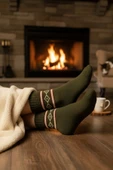 6 Adet Haki Renk Havlu Polar Kışlık Çorap Bilek Boy -20c Kadar Isı Koruma - 1