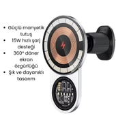 15W Hızlı Şarj Destekli Manyetik Araç Telefon Tutucu, 1200g Güçlü Emiş Gücü , Akıllı Çipli 360 derece Döner Tasarım - 2