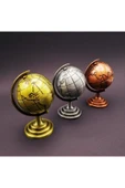 Ofisinize 3 Lü Metal Dünya Seti Masaüstü Dekorasyonu Dünya Küresi Ofis ve Ev Masaüstü Süs 13x9 cm thumbnail 3