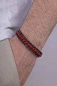 Gümüş Pazarım Kırmızı Akik Taşlı Deri Geçişli Erkek Doğal Taş Bileklik thumbnail 1