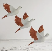 Dekoratif Üçlü Kumru Kuş Duvar Dekoru Süs  bakır renk - 2