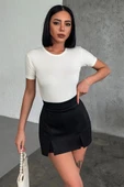 Rahat Ve Şık Kısa Kollu Bisiklet Yaka Likralı Viskon Penye Body Ekru - 2