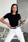 Rahat Ve Şık Kısa Kollu Bisiklet Yaka Likralı Viskon Penye Body Siyah - 2