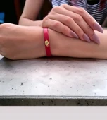 14 Ayar Altın Plakalı Harfe Özel Doğal Kırmızı Derili Kalp Motifli Hediye Bileklik-541 thumbnail 2