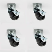 4’lü Set 50 mm Tablalı Dönerli Frenli Mobilya Teker Siyah Metal Gövde Yük Taşıma Kapasiteli thumbnail 1