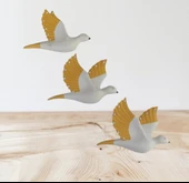 Dekoratif Üçlü Kumru Kuş Duvar Dekoru Süs sarı renk - 1
