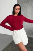 Rahat Ve Şık Uzun Kollu Bisiklet Yaka Likralı Viskon Penye Body Bordo - 1