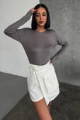 Rahat Ve Şık Uzun Kollu Bisiklet Yaka Likralı Viskon Penye Body Füme - 2