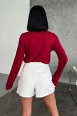 Rahat Ve Şık Uzun Kollu Bisiklet Yaka Likralı Viskon Penye Body Bordo - 4