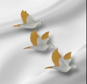 Dekoratif Üçlü Kumru Kuş Duvar Dekoru Süs sarı renk - 3