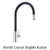 Esnek Kıvrılabilir Renkli Silikon Oynar Başlıklı Musluk Bataryası Başlığı Kubar - 5