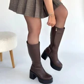 Disan Kahverengi Cilt Topuklu Çizme - 4