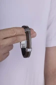 Gümüş Pazarım Çift Renk Örgü Model Gri Geçişli Erkek Deri Bileklik thumbnail 3