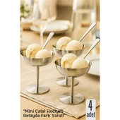 Modacar 4 lü Gümüş Inox Çelik Ayaklı Dondurma ve Sunum Kasesi – Tatlı, Lokum ve Sunum Kabı - 1