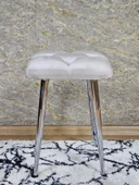 Kare Krom Kaplama Konik Ayaklı Tabure - Oturak - Bar Taburesi - Ayaklı Tabure Krem Renk 48 x 33 Boyut/Ebat thumbnail 3